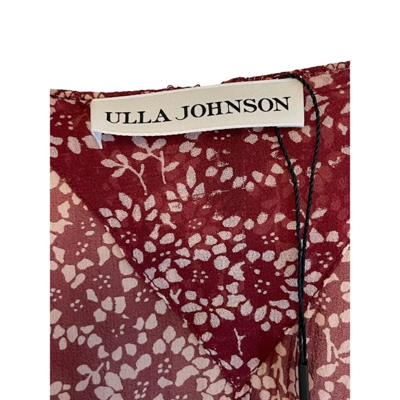 Ulla Johnson Samira Drop Waist Size 2‎ Silk Bordeaux Red Floral Sheer Smocked - Picture 3 of 6